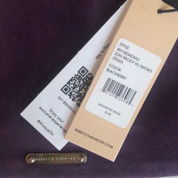 NWT $148 Rebecca Minkoff Jon Suede Leather Purple Silver Studded Crossbody Bag! - Picture 10 of 10